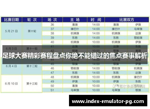 足球大赛精彩赛程盘点你绝不能错过的焦点赛事解析